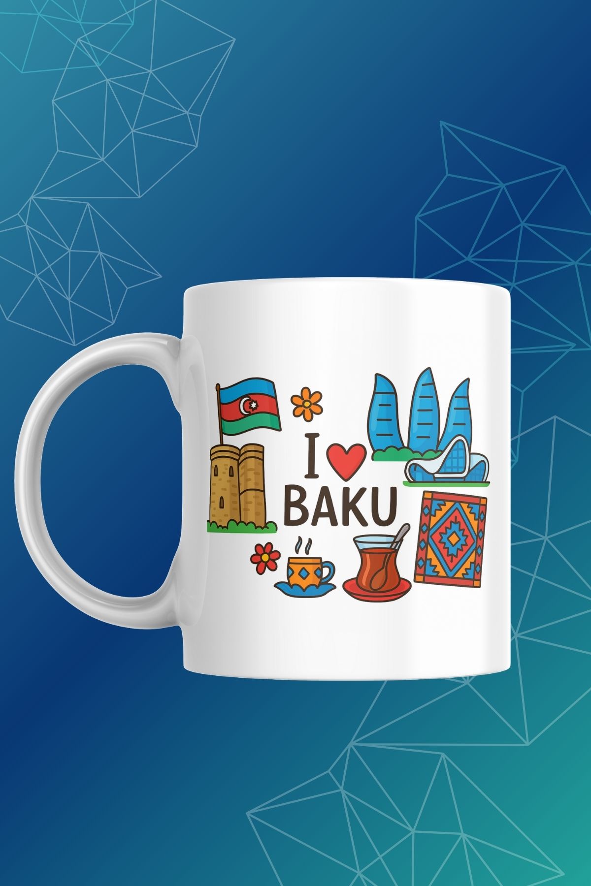 Bakü Manzaralı I Love Baku Tasarımlı Kupa Bardak - Azerbaycan Hediyelik - Görsel 1