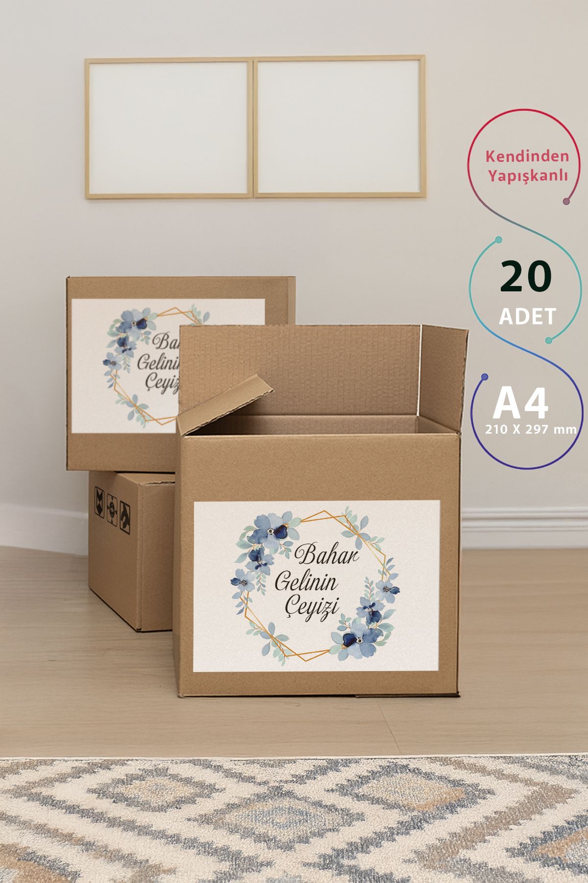 Çeyiz Bohça Bavul Koli Etiketi Gelin 20 Adet A4 Baskılı Etiket Sticker - Görsel 2