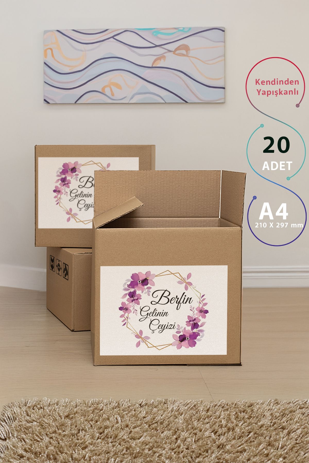 Çeyiz Bohça Bavul Koli Etiketi Gelin 20 Adet A4 Baskılı Etiket Sticker