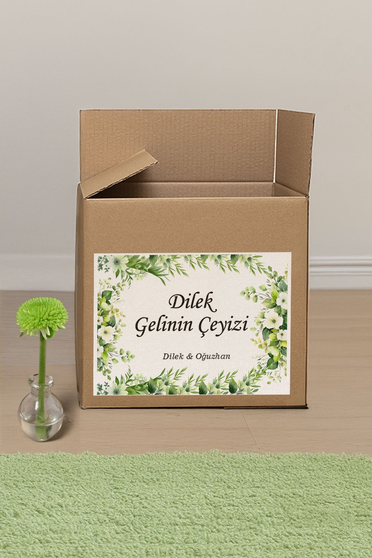 Çeyiz Etiketi   20'li Yeşil Çiçek Desenli Etiket