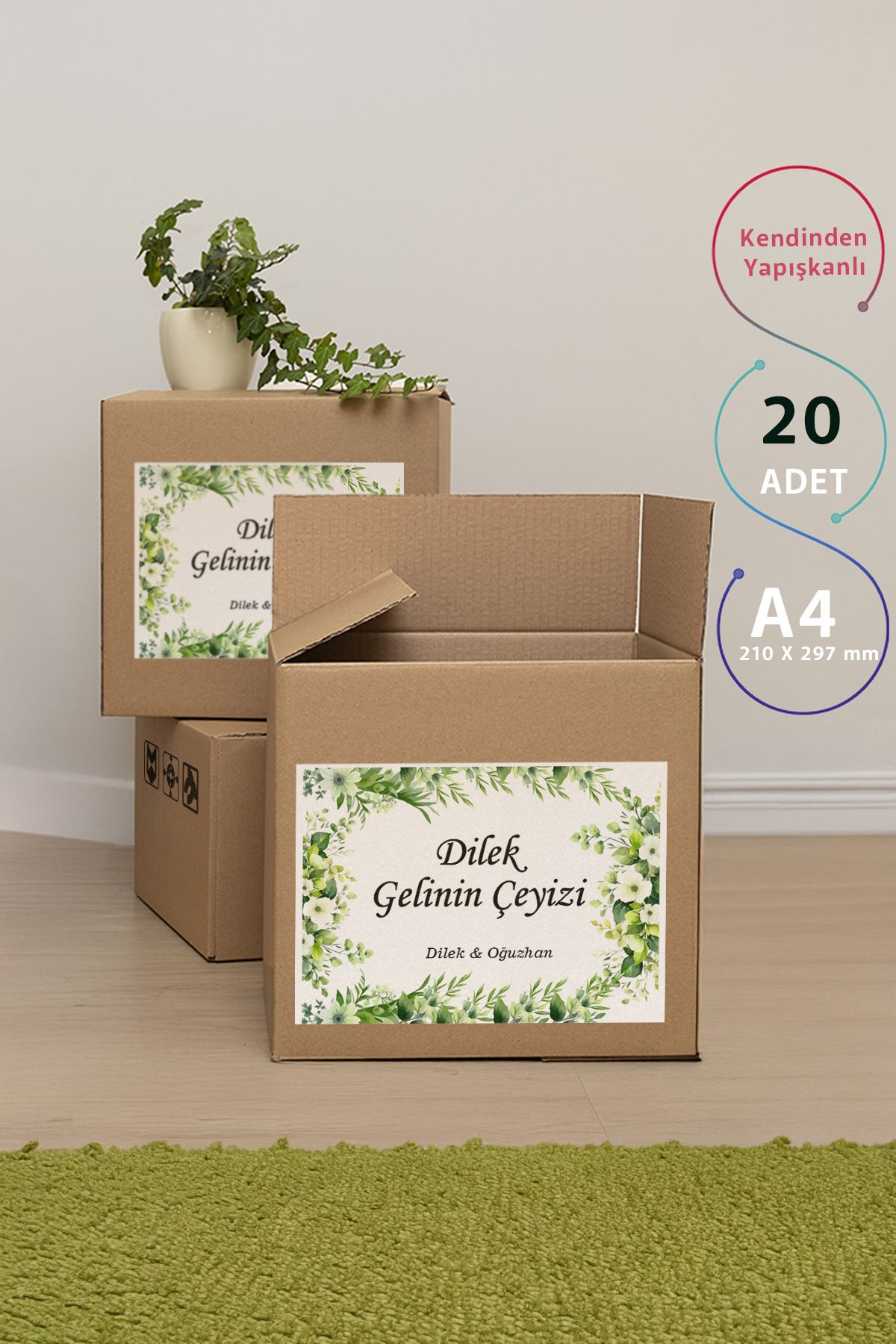 Çeyiz Etiketi 20'li Yeşil Çiçek Desenli Etiket - Görsel 2