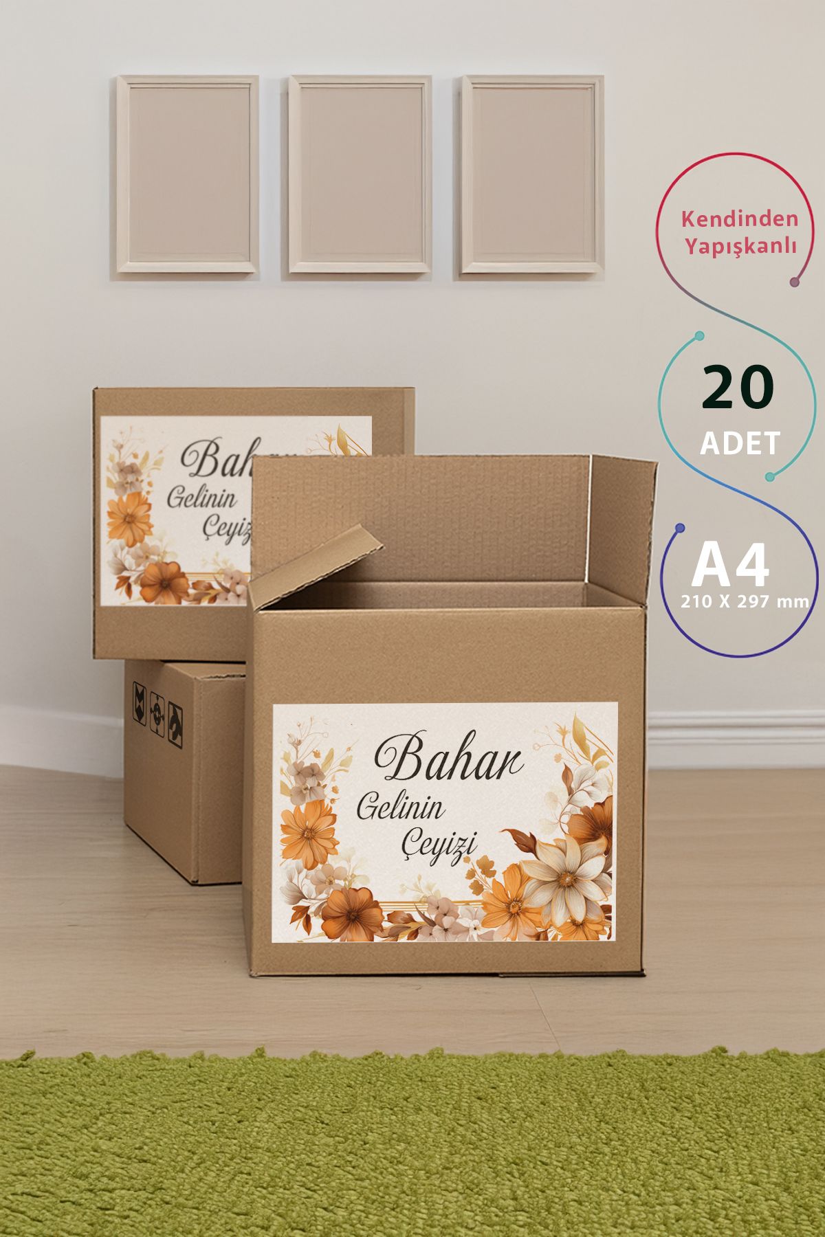 Çeyiz etiketi  Kahverengi Çiçek Desenli  Etiket - 20'li