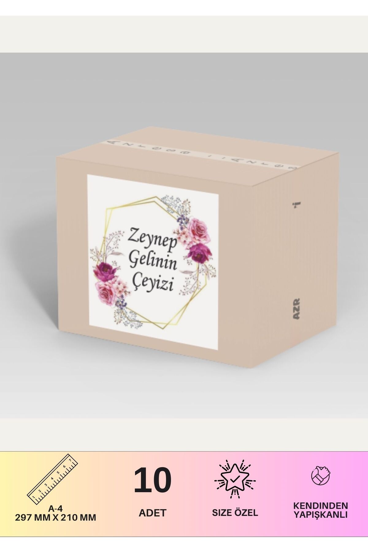 Çeyiz Etiketi Özelleştirilebilir İsme Özel - 10 Adet - Gül Desenli