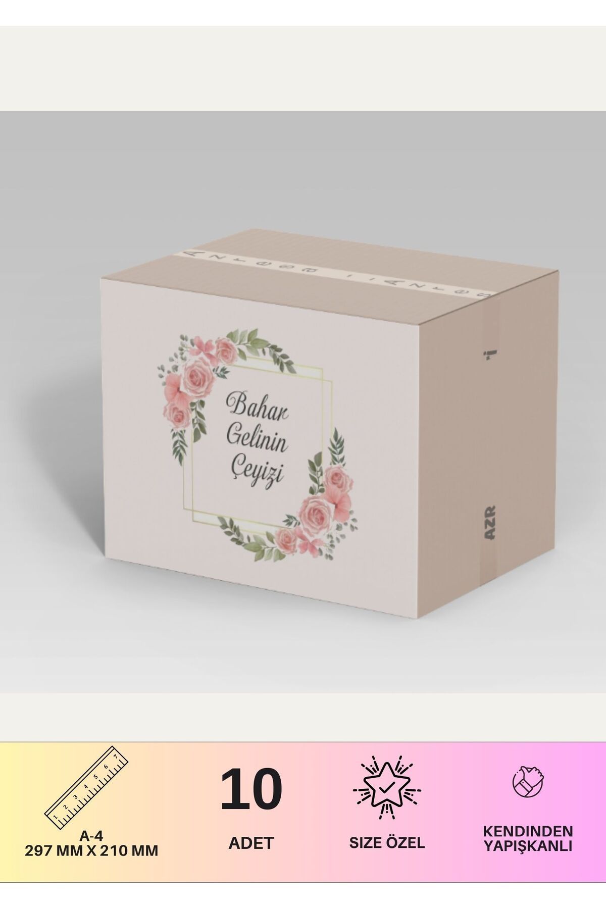 Çeyiz Etiketi Özelleştirilebilir İsme Özel - 10 Adet - Pembe Gül Desen