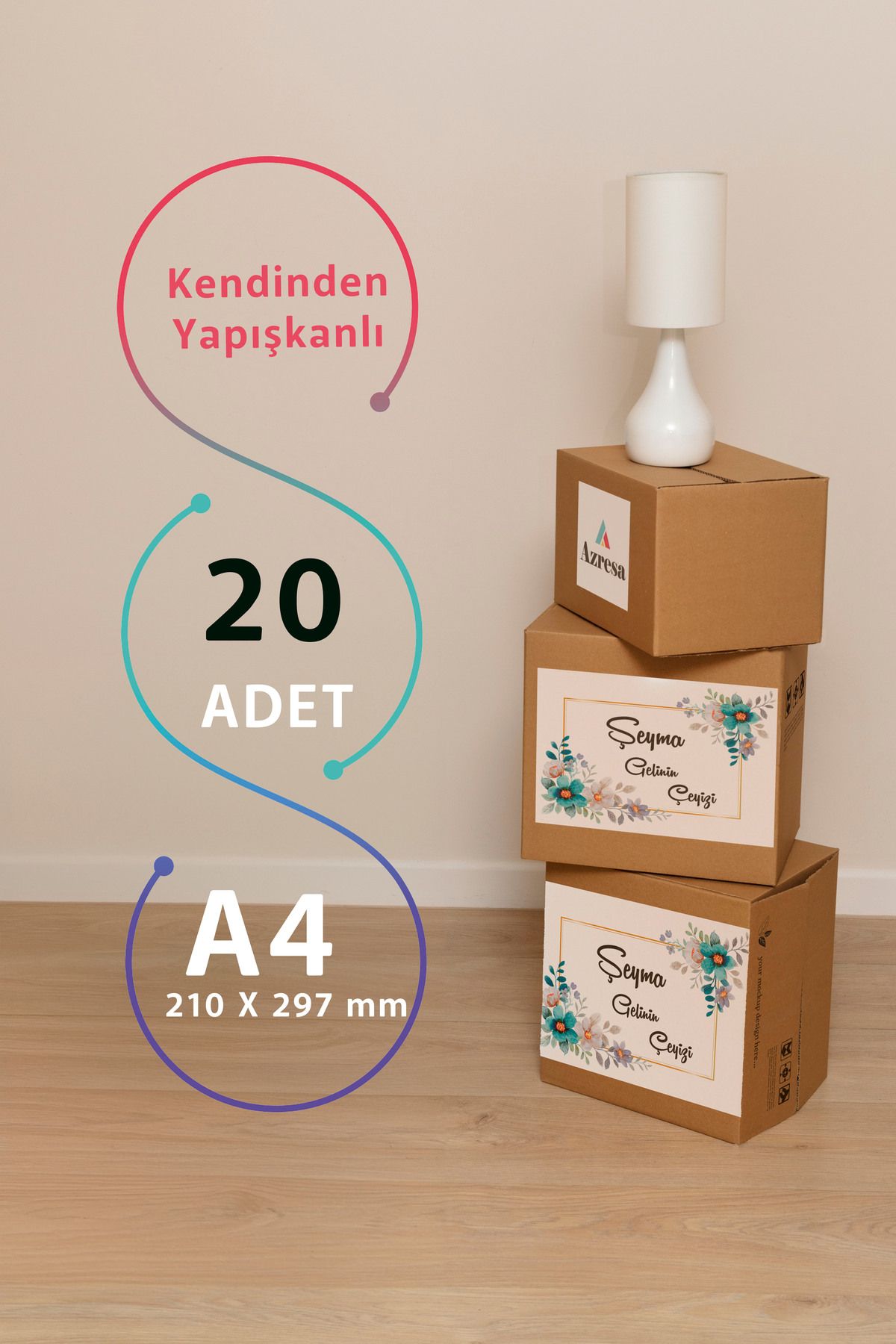 Çeyiz Kutusu Etiketleri - A4 ve Kişiye Özel * Mavi Çiçekli