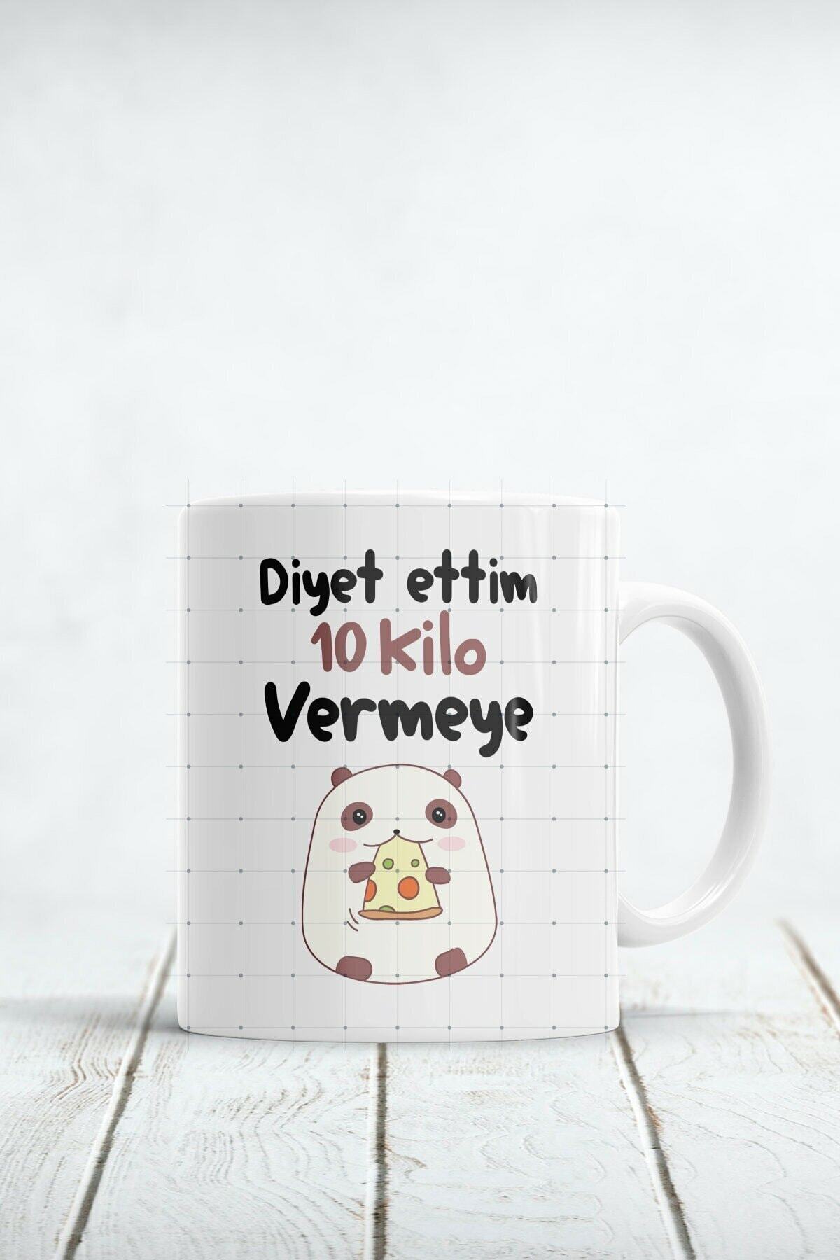 Diyet Ettim 10 Kilo Vermeye Baskılı Kupa Bardak