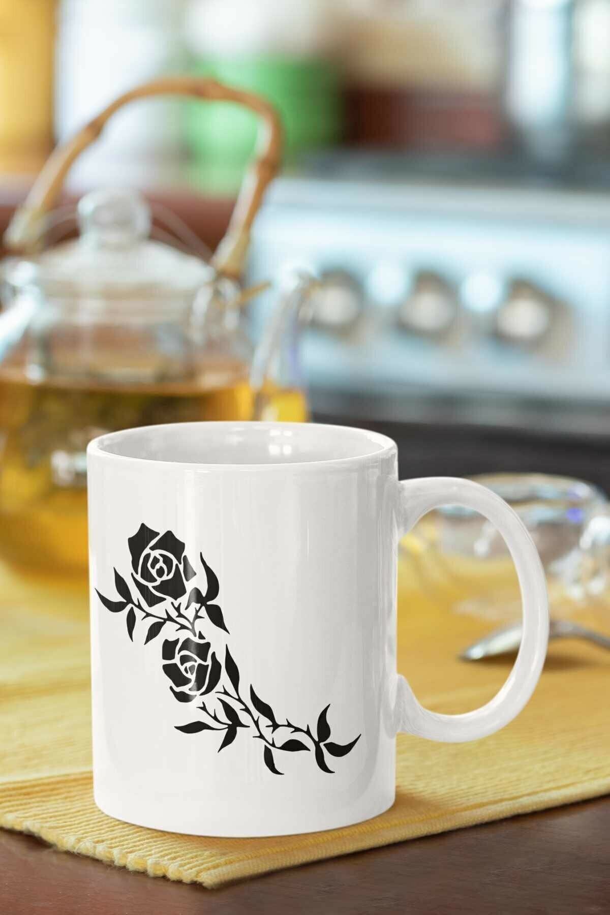 Gül Motifi Baskılı Porselen Kupa Bardak