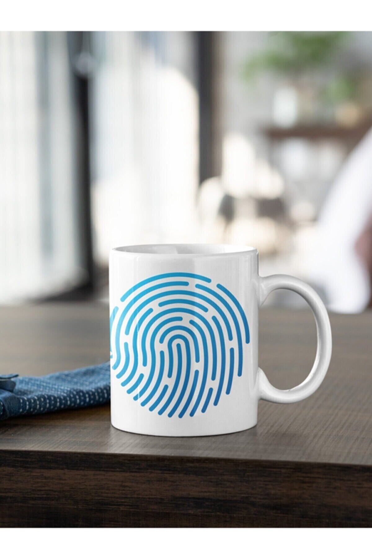 Mavi Touch Id Icon Baskılı Kupa Beyaz