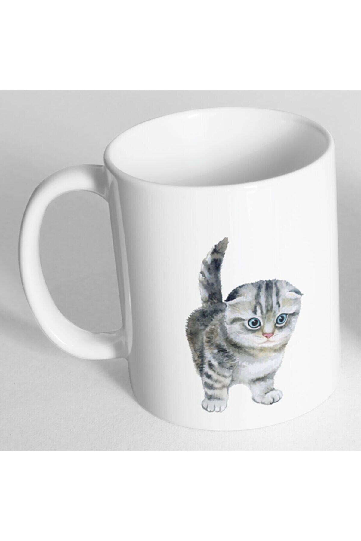 Sevimli Tekir Kedi Resimli Kupa Bardak