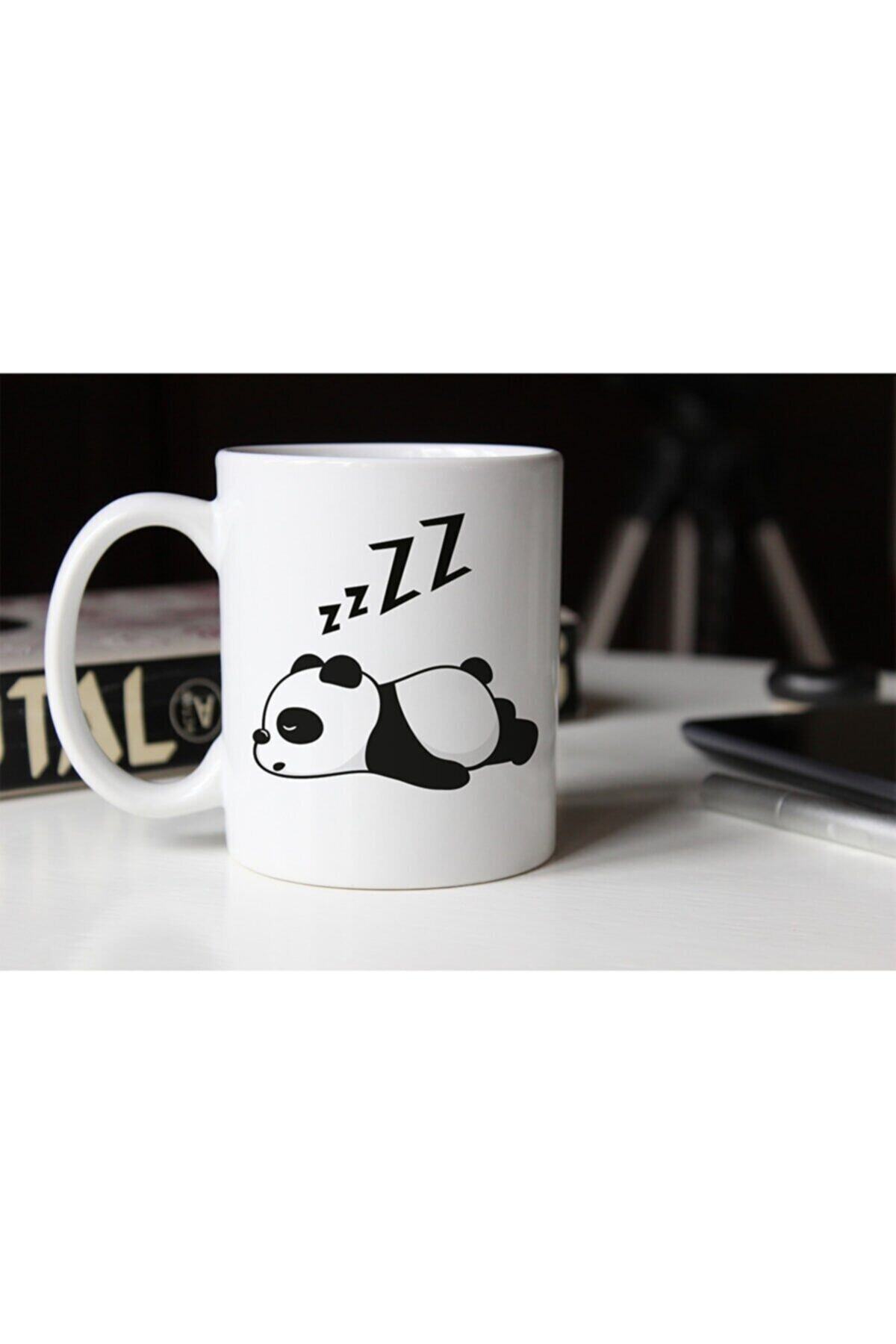Uyuyan Panda Temalı Beyaz Porselen Kupa Tfspr-38